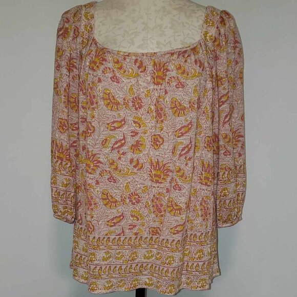 Lucky Brand Square Neck 3/4 Sleeves Boho Blouse Size Medium - Picture 1 of 6